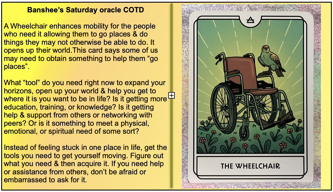 tftTarot4today's tweet image. Banshee: Hi everyone! “Oh the places you’ll go,” [Dr. Seuss]. But in order to go to these places, you may need a tool or two to help you get there. Here’s my oracle COTD for Saturday, April 25, 2026. #tarot #dailytarot #TarotReading