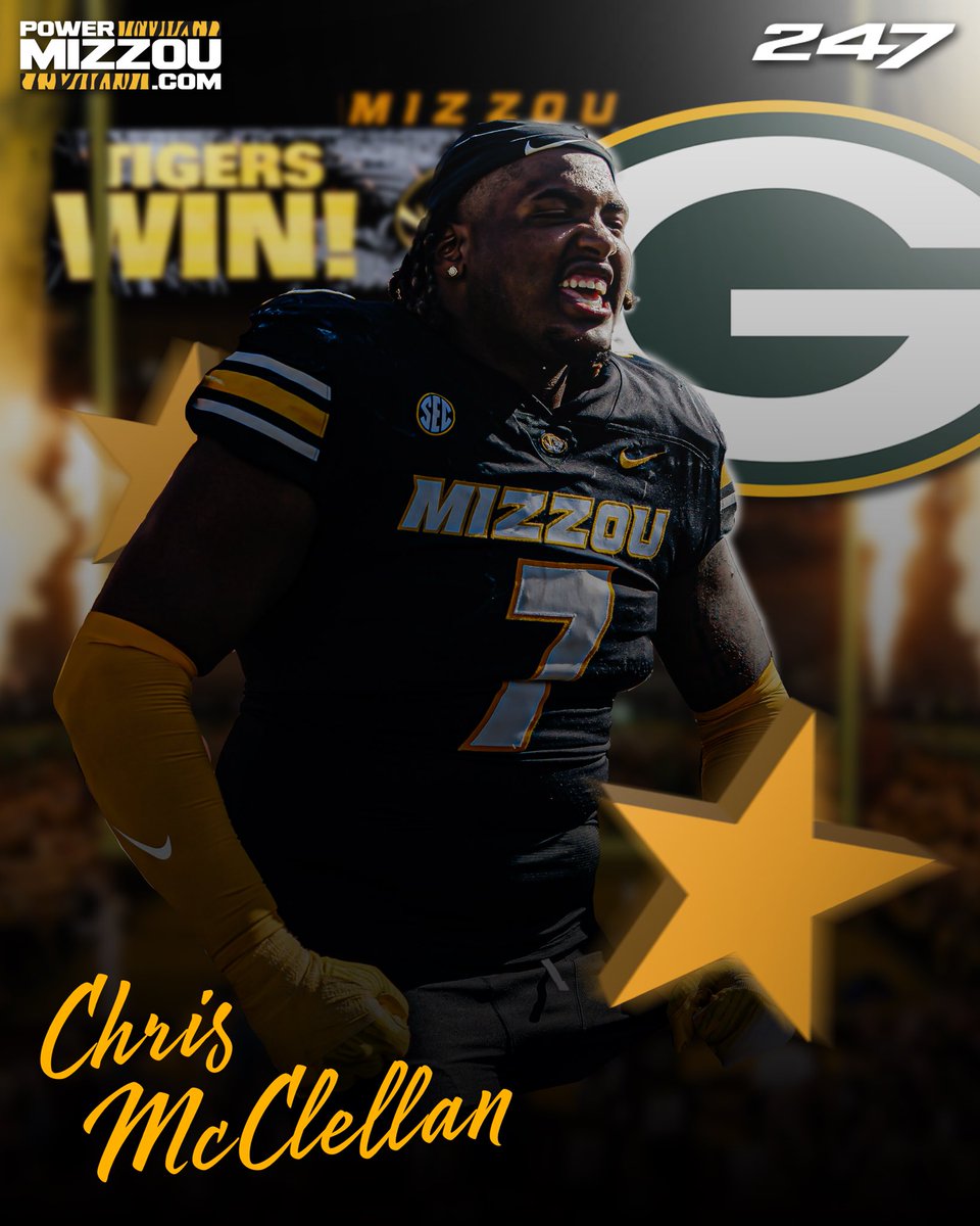 PowerMizzoucom's tweet image. BREAKING: The Green Bay Packers have selected #Mizzou DT Chris McClellan with the 77th pick in the NFL Draft 🤩👏

Read the full details at the link below ⬇️ 

247sports.com/college/missou…