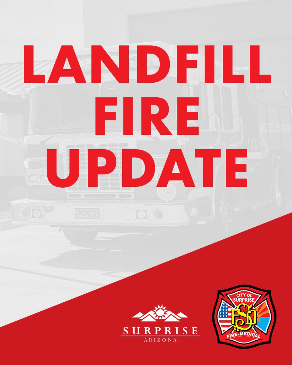 AZSurprise's tweet photo. Earlier today, Surprise Fire-Medical crews responded to a working fire at a privately owned landfill facility near 195th Avenue and Deer Valley Road. Crews have successfully contained it to the facility, and there is no immediate risk to nearby homes or businesses. 

Due to the type of fire, there may be visible smoke in the area for a few days until the fire is fully extinguished. The air quality is being monitored to ensure there is no danger to the community. However, those with sensitivity to smoke or breathing issues are encouraged to limit time outside and stay indoors when possible.