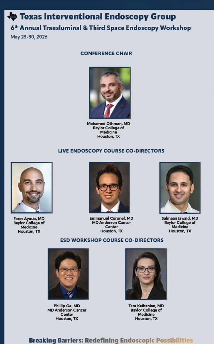 EndoscopyOthman's tweet photo. TxIEG is welcoming distinguished national and international faculty to the 6th Annual Transluminal &amp; Third Space Endoscopy Workshop. Only 5 spots remain! register soon: https://t.co/cpL538BKQo https://t.co/awPlh8wwiG
