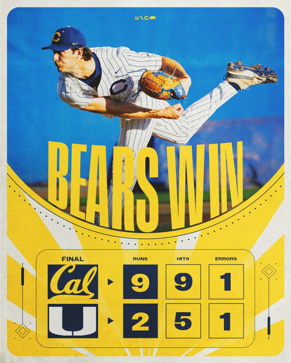 CalBaseball's tweet image. BEARS WIN 🐻

O. de la Torre - W, 8.0, 2 ER, 5 H, BB, 7 K
J. Kenady - 2 HR, 3 RBI
C. Campbell - 2/4, HR, 2 R, 2 RBI

#GoBears