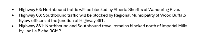 511Alberta's tweet image. Alberta RCMP current road closures in effect for Fort McMurray, Conklin &amp;amp; Wandering River areas, Apr.24. (8:20pm) #ABRoads #ymm #rmwb