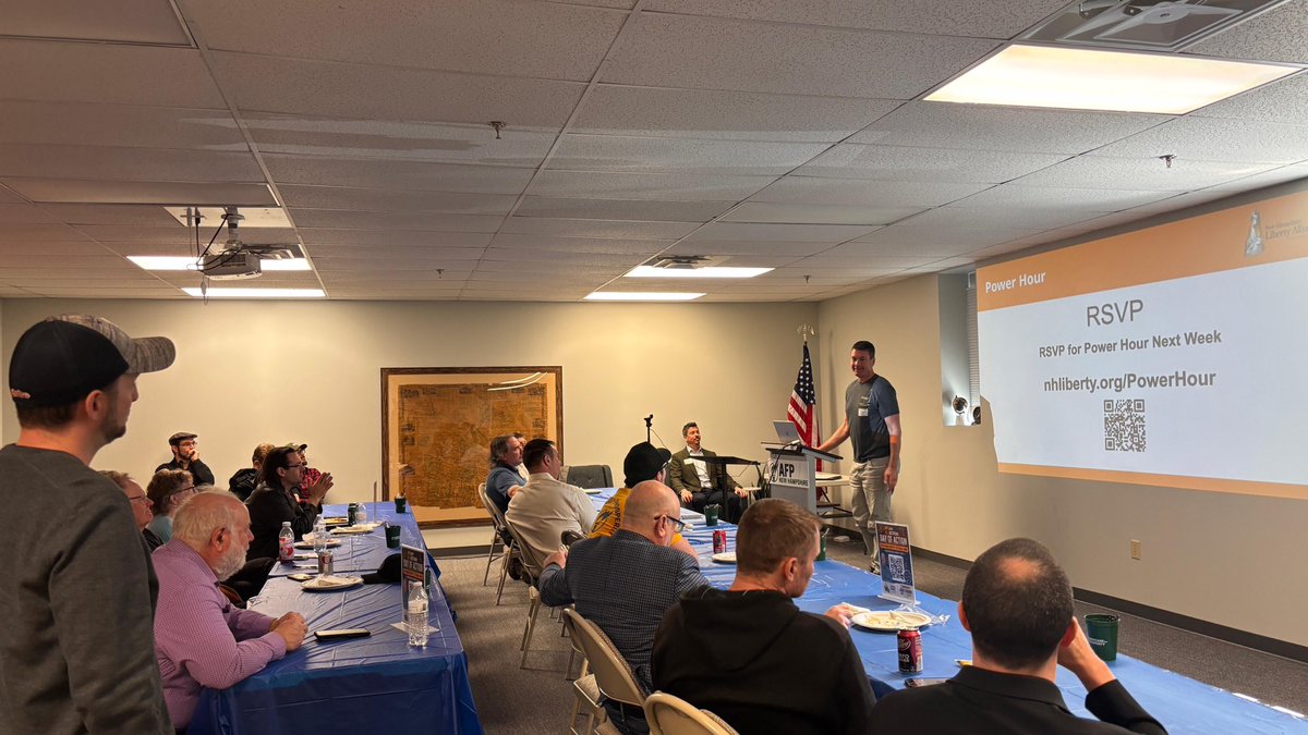 serrapedro's tweet image. Another week, another great turnout!

@NHLiberty is *the* grassroots liberty organization in New Hampshire – Become a member! 

The #PowerHour on Fridays is when we convene, recognize, network, cover Gold Standard highlights and have great guest speakers

Thank you @mannion4nh