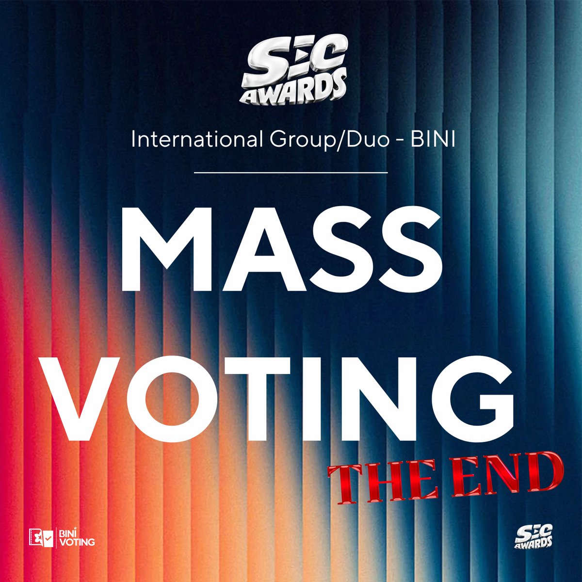 [📢] SEC AWARDS MASS VOTING

Our first wave of mass voting has ended! Thank you so much for joining us BLOOMs! See you on the second wave later!

🔗: secawards.com.br

#BINI #GrupoDuplaInternacionaldoAno #SECAwards