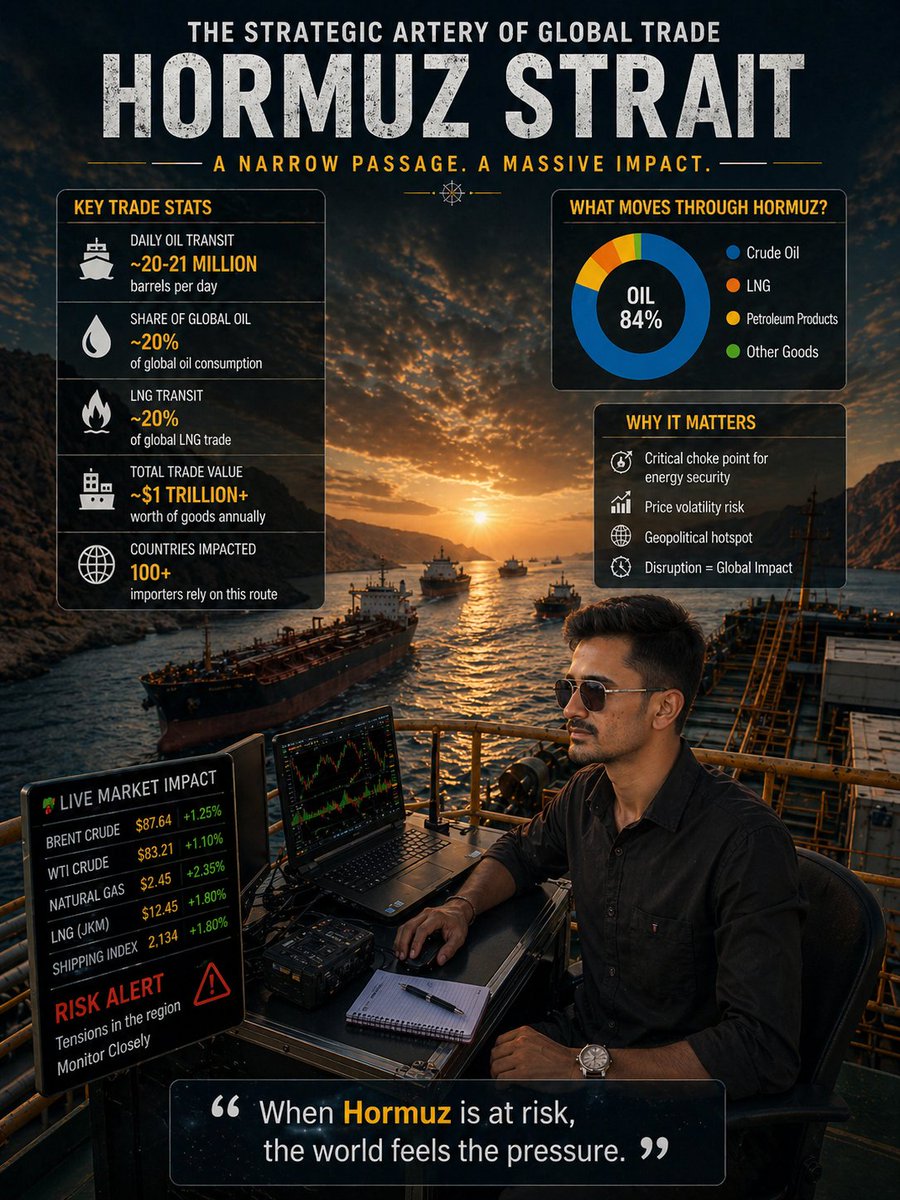 mukuxvishnoi555's tweet image. This one strait controls 20% of the world's oil. 🛢️

Iran closes it = Your petrol price goes up.
Iran opens it = Market celebrates.

One country. One narrow passage.
Holding the entire world hostage. 🌍

And people wonder why Gold is at $4,700. 😂

#Hormuz #Oil #OILUSD #Gold