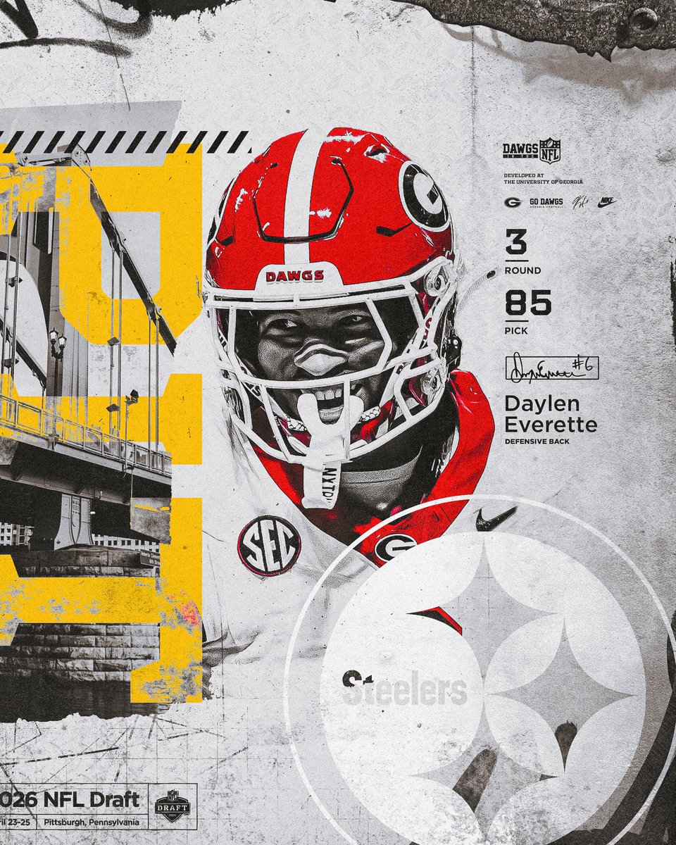 To the Steel City! 💥

<a href="/DaylenEverette/">Daylen Everette</a> is headed to the <a href="/steelers/">Pittsburgh Steelers</a>

#GoDawgs | #NFLDraft