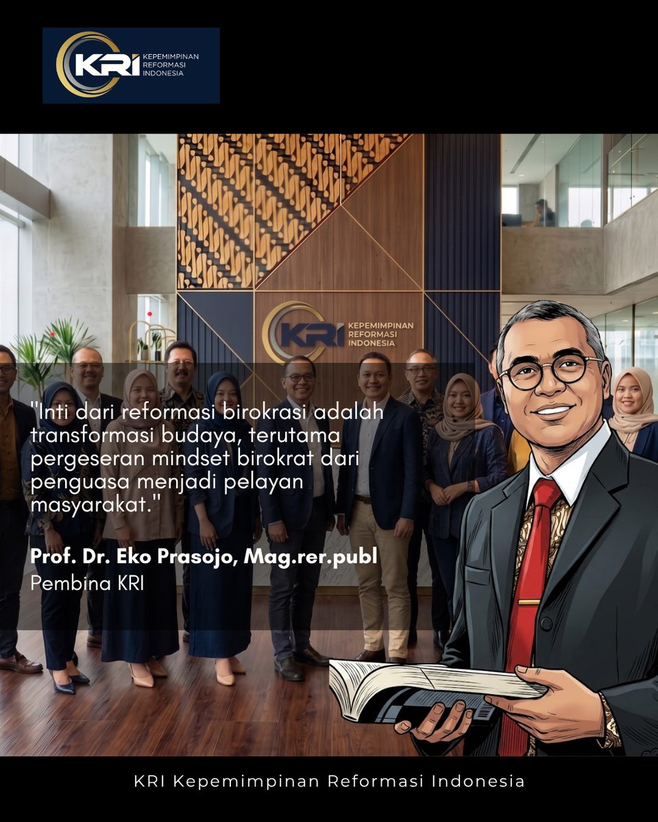 NasehatHebat's tweet photo. "Inti dari reformasi birokrasi adalah transformasi budaya, terutama pergeseran mindset birokrat dari penguasa menjadi pelayan masyarakat." 
— Prof. Dr. Eko Prasojo, Mag.rer.publ.

​Era birokrasi "minta dilayani" sudah berakhir. 
Di tahun 2026, standar pelayanan publik adalah kecepatan, transparansi, dan empati. KRI mendampingi organisasi perangkat daerah (OPD) untuk beralih dari birokrasi yang kaku (rigid) menuju organisasi yang inovatif, fleksibel, dan responsif demi dampak nyata bagi publik.

Hubungi KRI +62 878-8195-9735

​#BirokrasiMelayani #MindsetShift #EkoPrasojo #PublicServiceInnovation