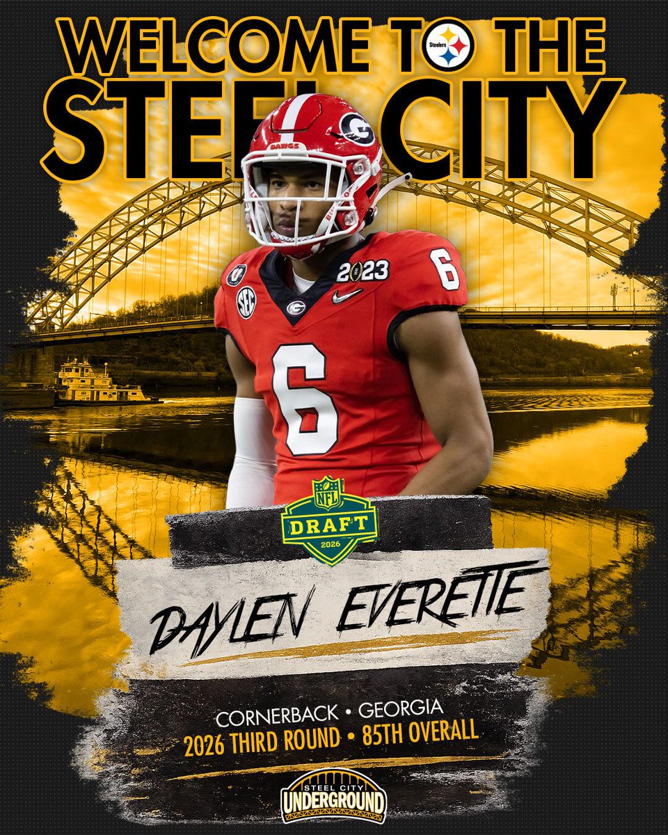 With their second selection in the third round of the 2026 NFL Draft, the Steelers solidify their secondary depth with Georgia CB Daylen Everette!