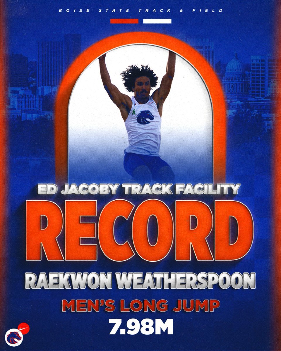 BroncoSportXCTF's tweet photo. Solidifying his school record and setting a new facility record🤯

Weatherspoon's mark stands as the seventh best long jump in the country🔥

#BleedBlue | #WhatsNext https://t.co/errq87THT3