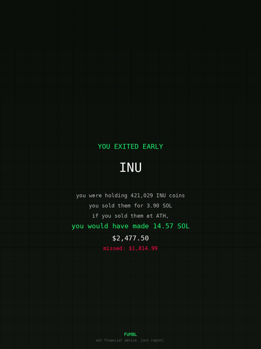 EMCruzzz's tweet image. Holy sell on $INU used fumbledbags.com to see my stats 

3rwa3YytizTQzmgvn1voqAoAPcqzmRvrACLqdETtPZP4
#degen