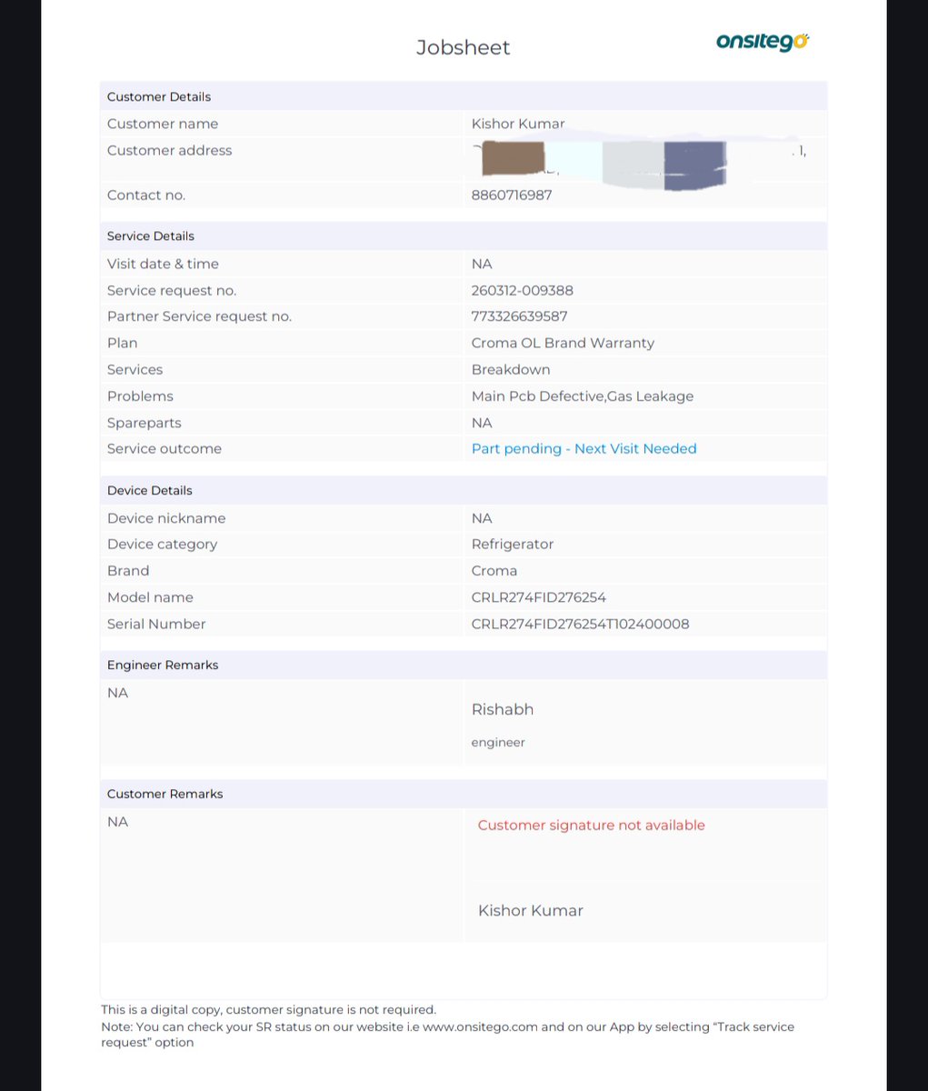 silentboykk's tweet photo. @cromaretail FRAUD! Fridge broke IN WARRANTY on Mar 12. Tech falsely marked ticket "Repaired" with NO work done. Now you claim "Out of Warranty" &amp; refuse full refund. 8 days left on legal notice before Consumer Court. NCH filed. #Croma @jagograhakjago https://t.co/YijG011dI5