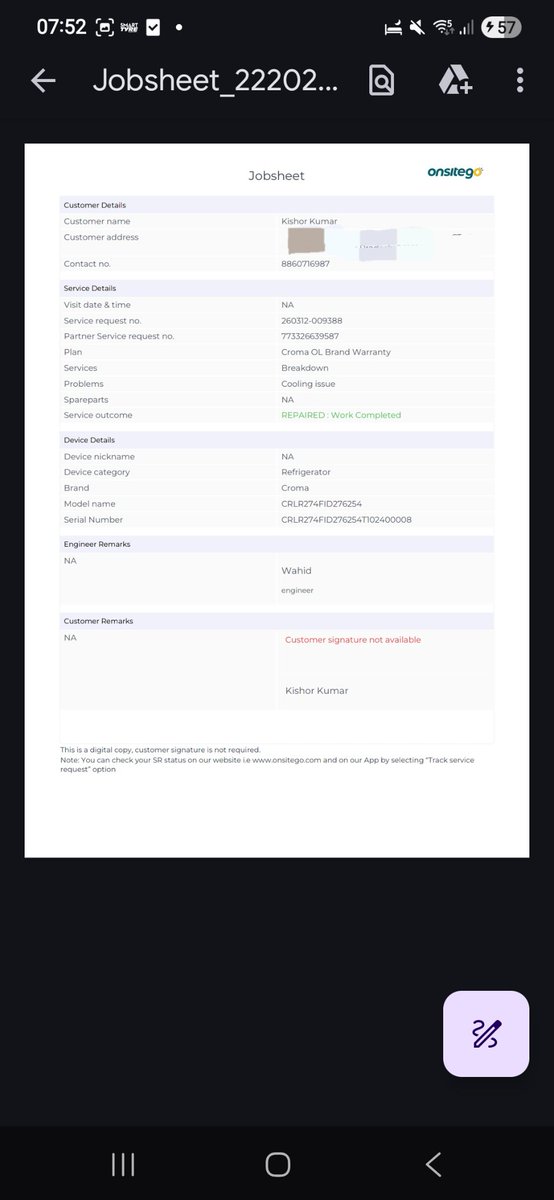 silentboykk's tweet photo. @cromaretail FRAUD! Fridge broke IN WARRANTY on Mar 12. Tech falsely marked ticket "Repaired" with NO work done. Now you claim "Out of Warranty" &amp; refuse full refund. 8 days left on legal notice before Consumer Court. NCH filed. #Croma @jagograhakjago https://t.co/YijG011dI5