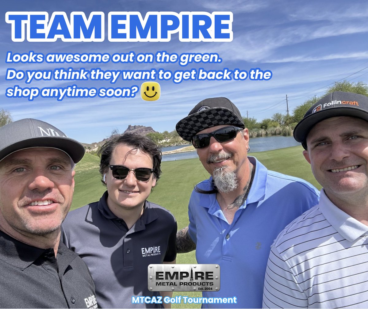 Team Empire traded a day in the shop for the tee box. ⛳️
The team looks like they are definitely having way too much fun under the Phoenix sun at Red Mountain Ranch Country Club to be thinking about heading back to the shop anytime soon.☀️

We are proud to support such an