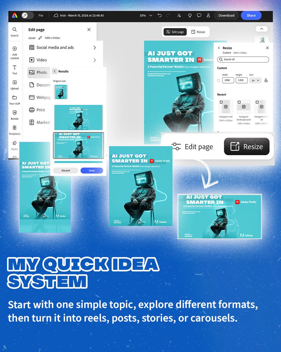 GraphicWael's tweet image. Episode 02  One idea can create more than one post.

#AdobeExpressAmbassadors #Ad#AdobeExpress #ContentCreation #CreativeWorkflow
(Next Episode: Brand Your Content Effortlessly)