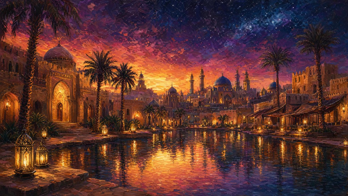 PromptSin's tweet image. Through a city built of oil paint and starlight. 
The reflection in the water is perfection. 🌌✨ 

#generativeart #synthography #aiartcommunity