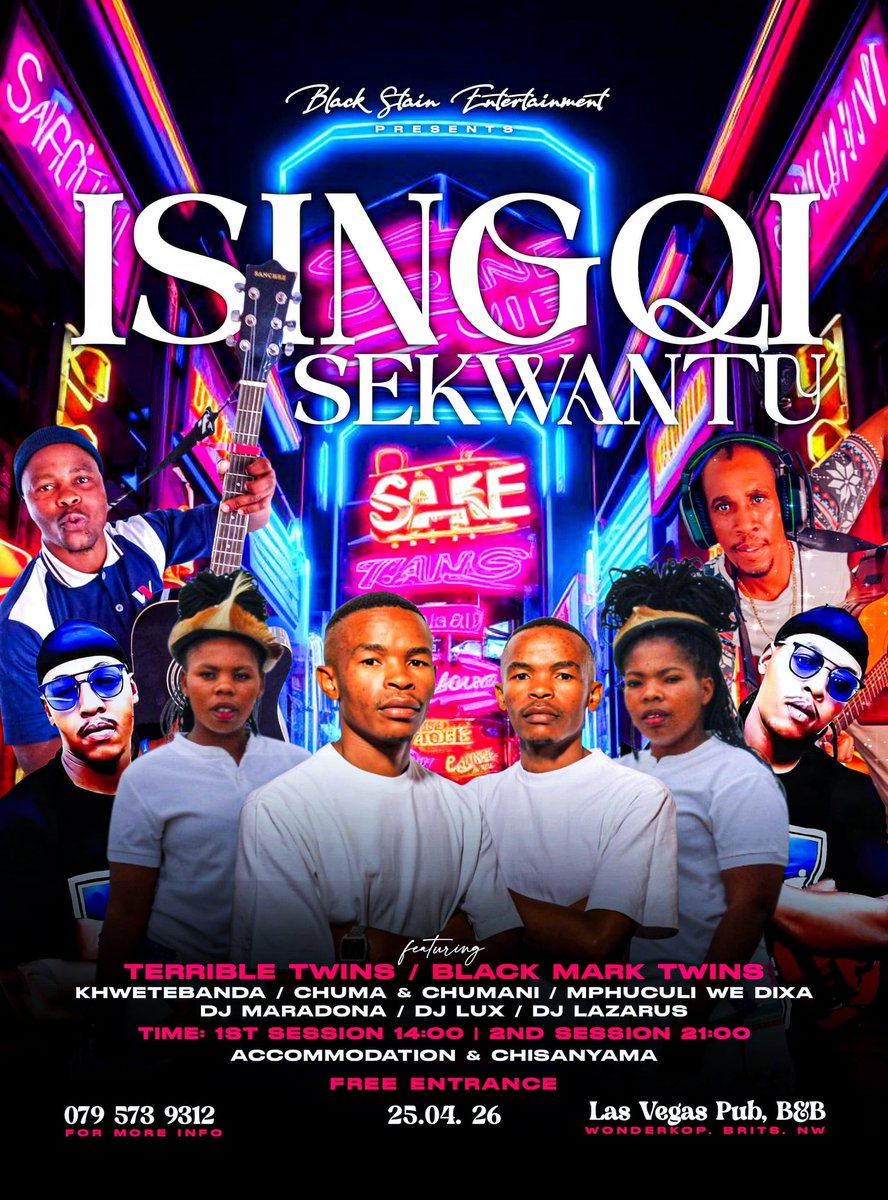 TONIGHT 
📌 Towers Bar - Modikwe, BRITS

TOMORROW
📌 Las Vegas Pub &amp; B&amp;B - Wonderkop, BRITS