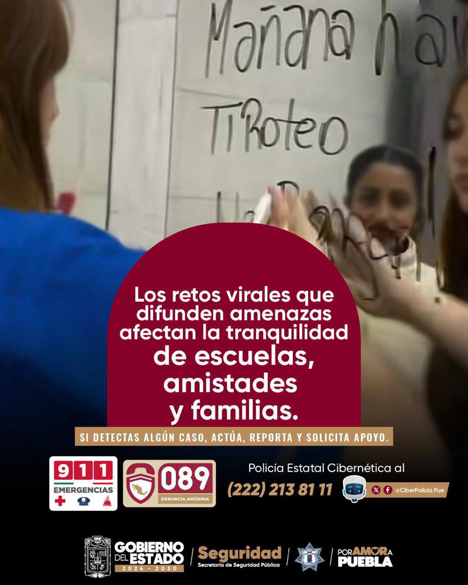 AlcanceDiario's tweet image. 🚨📱No todo lo que se vuelve viral en #redes sociales es inofensivo.

👉 Tras los presuntos mensajes sobre tiroteos relacionados con un supuesto reto de #TikTok, la #SSP de Puebla lanzó una campaña de prevención para alertar sobre los riesgos de este tipo de contenidos😮📲.