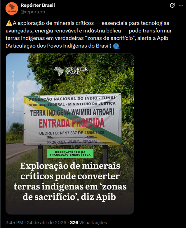 Sim, o sistema bancário global, valendo-se de instituições “internacionalistas” “sem fins lucrativos” como Banco Mundial, USAID🇺🇸 e ONU🇺🇳, forçou o Estado🇧🇷 brasileiro a demarcar terras indígenas sobre subsolo rico em minérios estratégicos inexplorados, convertendo usufruto>