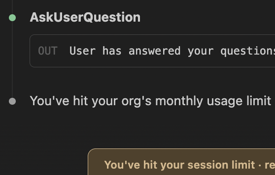 CaffinatedAK's tweet photo. What the hell does this mean? There is a monthly usage limit as well on Claude Code? https://t.co/yWO0HUz5y5