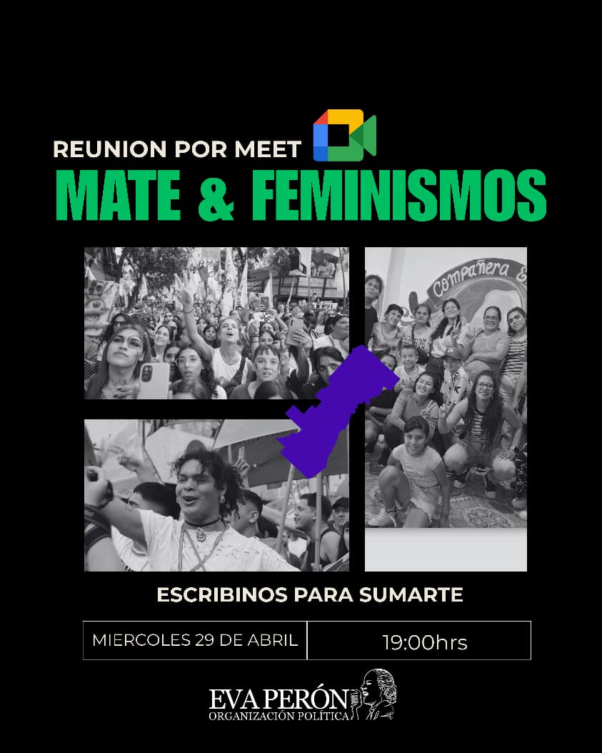 la_evaperon's tweet photo. Mate y Feminismos

El próximo miércoles 29 a las 19 hs no te lo pierdas.
Nos reunimos por Meet para charlar, debatir y compartir miradas en un espacio colectivo.

¡Sumate y participá! https://t.co/j1S4Pa7O5m