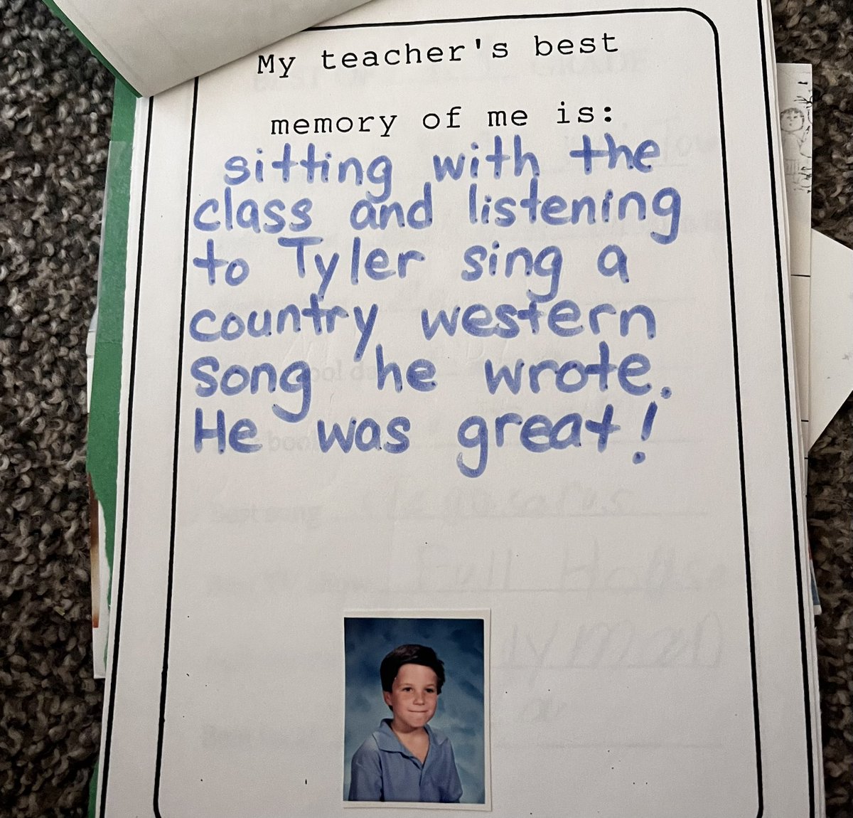 TylerRichMusic's tweet photo. You think I’ll sing the same song from 1st grade tonight in Detroit &amp; Chicago tomorrow? Gotta be there to find out 🤣 

#chicago #detroit #countrymusic #throwback https://t.co/On9dwZrDd4
