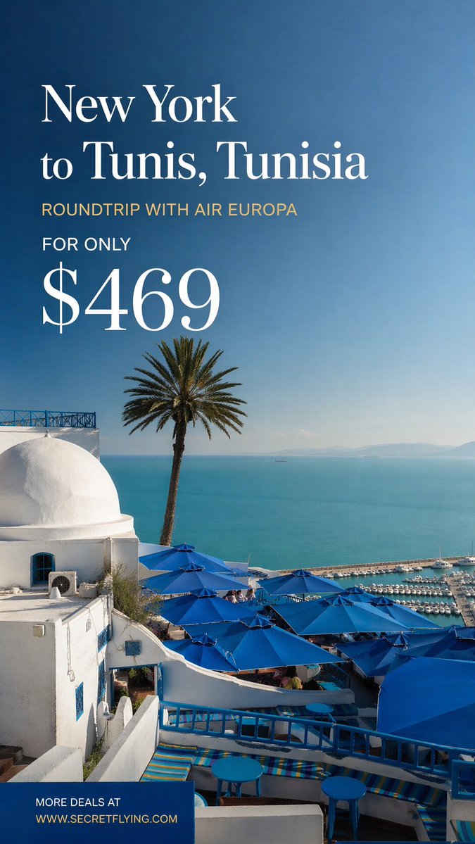 SecretFlying's tweet image. #NewYork to Tunis, Tunisia for only $469 roundtrip with Air Europa #Travel

secretflying.com/posts/new-york…