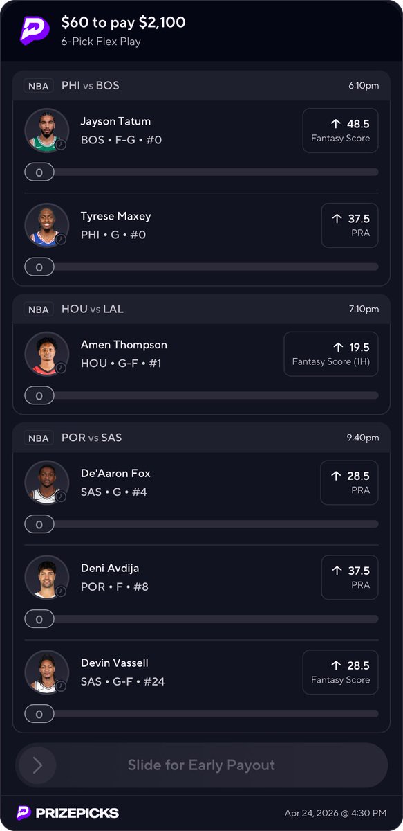 FollowOfficial's tweet image. Me &amp;amp; @TizzyTwoPicks 
#FLEX 💪 6️⃣
🔝 ⭐️ 
⭐️ Fox o 1H PRA if wemby doesn’t play if 
⭐️ Maxey PRA 

⭐️ amen o 1H FS as 3rd
prizepicks.onelink.me/gCQS/shareEntr…

$100 #giveaway if we Cash #RT &amp;amp; #LIKE 
#comment ya #CASHAPP ‼️ 
this play based off wemby not playing so u can def fade idgaf 😂