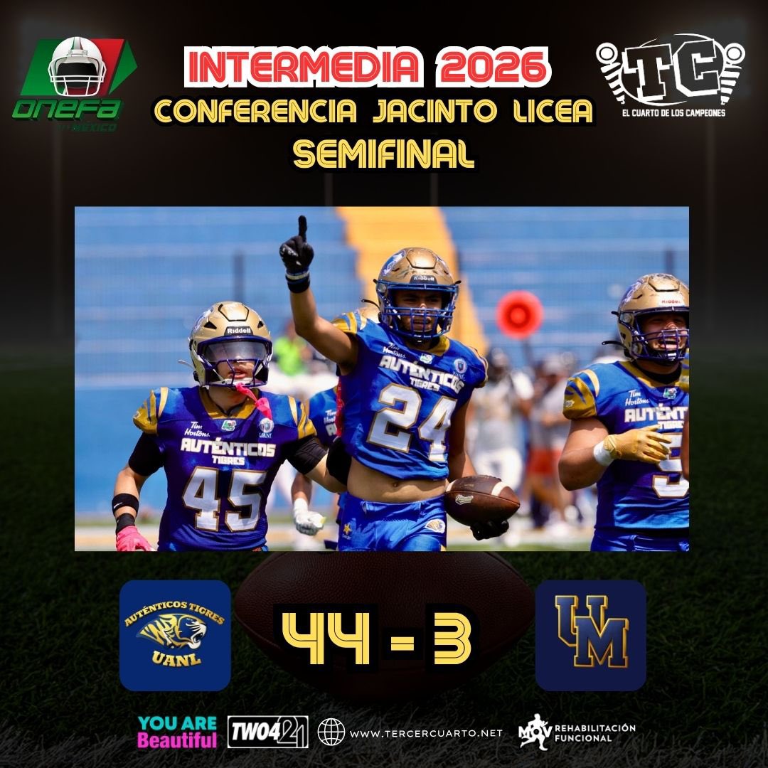 Tercer_Cuarto's tweet photo. 🙌🏻 LOS LOCALES SE QUEDAN CON EL PASE A LA FINAL 

SCORE FINAL en el 🏟️ Estadio Gaspar Mass 

🐾 Pumas CU 3 
🐯 Auténticos Tigres UANL 44 

INTERMEDIA 🇲🇽 ONEFA 2026 

#HablemosDeFootball🗣️🏈 https://t.co/Us18J1u7tl