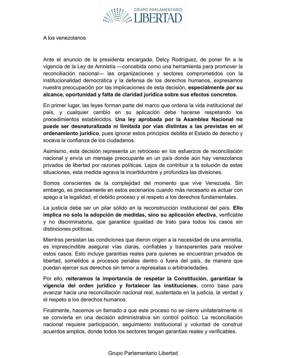 #COMUNICADO | La reconciliación nacional exige instrumentos jurídicos ciertos, no fórmulas administrativas sujetas a interpretación