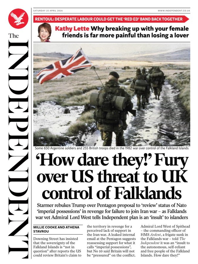 TheLastPersont2's tweet image. .
The mango Mussolini needs to understand there is no comparison between the UK recovering the Falkland Islands and his illegal war of aggression against Iran...

And for the umpteenth time NATO is a mutual Defence pact!

#r4today #bbcbreakfast #bbcaq #C4News 
.