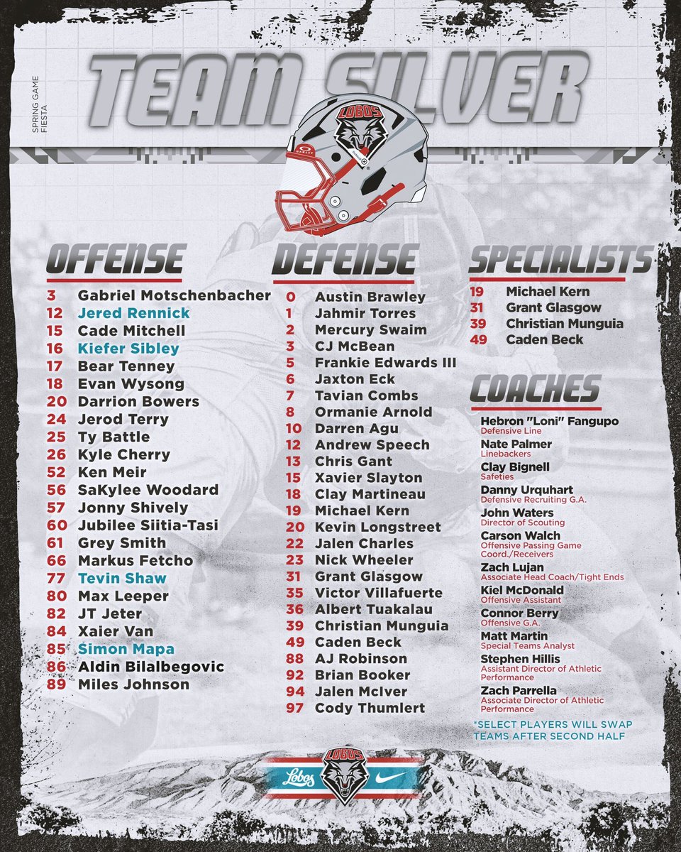 UNMLoboFB's tweet photo. ‼️LOBO NATION‼️ Our spring game is here!! Our roster for tomorrow’s game is live. Bring your family and friends to come support our athletes and don’t forget to swing by Louie Lane for our post game tailgate festivities! 🐺🐺 

@Coach_Eck 
#GoLobos #RealOnes26 https://t.co/tbVLcgKoBL