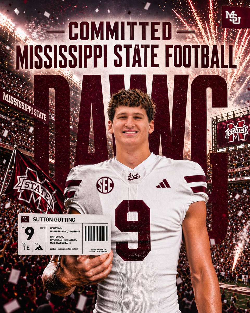 sutton_gutting's tweet photo. I’m excited to announce my commitment to @HailStateFB.  Thank you to @Coach_Leb @Jcoop50 and the rest of the football staff for believing in me. @DawgRecruits3 @kjfbcoach @RHS_WarriorsFB @coachkriesky @jbarnes005 @QwellOdom @coachpel @Coach_Rayl @BuckFitz @TomLoy247 @ChadSimmons_ https://t.co/UH4RoAb8xM
