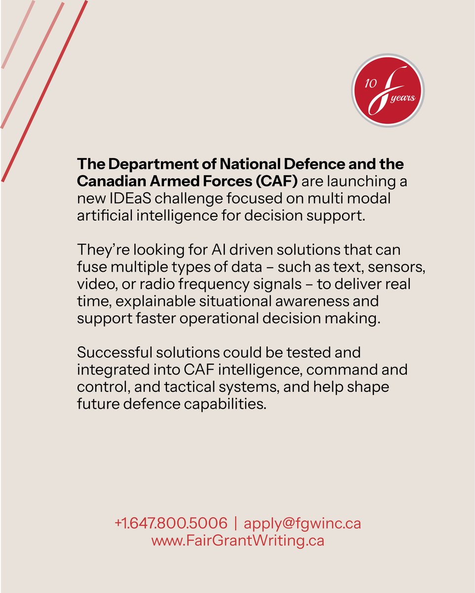 FairGrants's tweet photo. Get up to $6.75M for your AI solutions with a new IDEaS challenge focused on multi modal artificial intelligence for decision support.

Deadline to submit proposals: June 2, 2026, at 2:00 p.m. EDT

Check eligibility:
https://t.co/7OlobgY72R https://t.co/l5VKOH2oDU