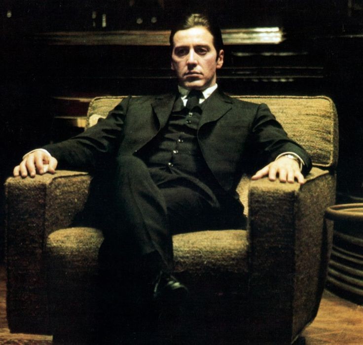 idksorry01's tweet photo. In the Godfather (1972) Al Pacinos character Michael Corleone is shown sitting in this stupid fucking pose when they are laughing at his ass for not being tough 
This was subtle foreshadowing to the fact that he also sits in a chair at the end of the movie https://t.co/9XEnQ7GzVp