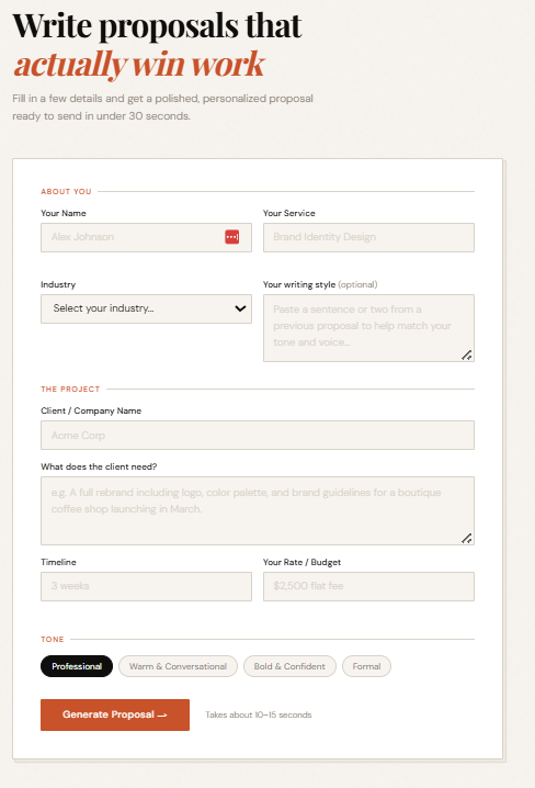 ProposalCraftAI's tweet photo. Just added industry-specific proposals to ProposalCraft. Whether you're a web developer, copywriter, photographer, or consultant, it now tailors the proposal language to your specific field.

Free to try: https://t.co/2VikGs8fq4

#buildinpublic #freelance https://t.co/GszhphRNKp