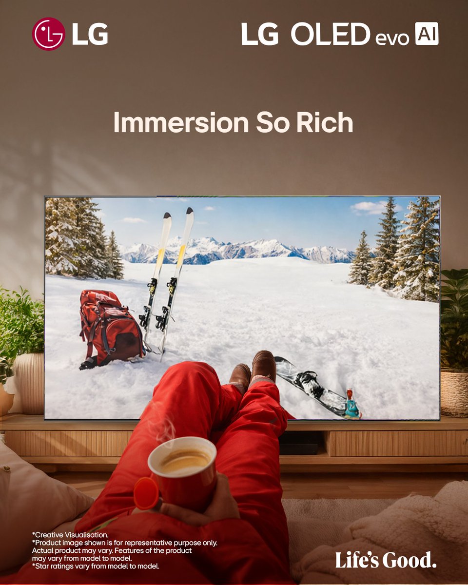 LGIndia's tweet image. Turn everyday moments into little escapes.
Because when every detail feels real, you don’t just watch—you feel it.

Know more at: bit.ly/4kXoEhm

#LG #LGIndia #LifesGood #LGOLEDAITV #HomeCinema #SmartTV #OLEDExperience #HomeEntertainment