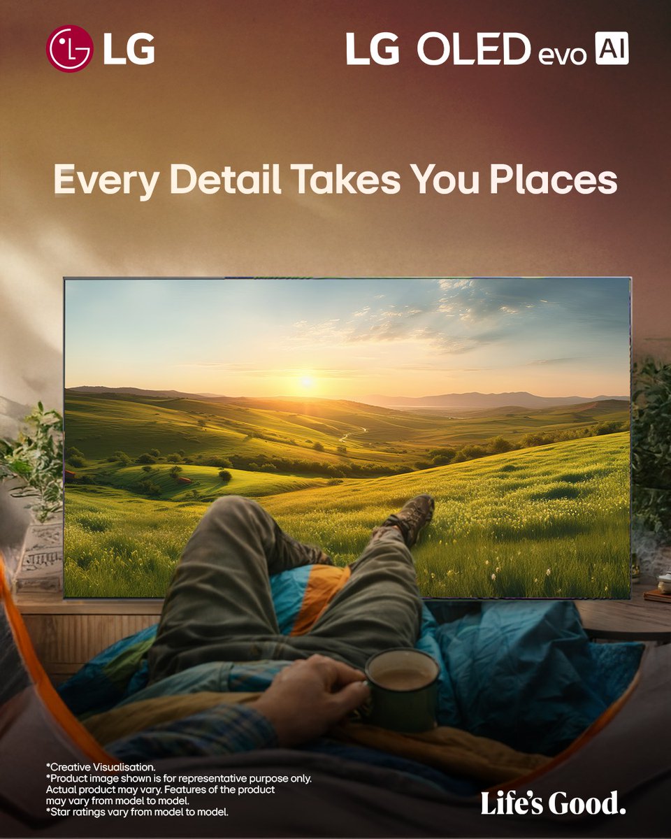 LGIndia's tweet image. Turn everyday moments into little escapes.
Because when every detail feels real, you don’t just watch—you feel it.

Know more at: bit.ly/4kXoEhm

#LG #LGIndia #LifesGood #LGOLEDAITV #HomeCinema #SmartTV #OLEDExperience #HomeEntertainment