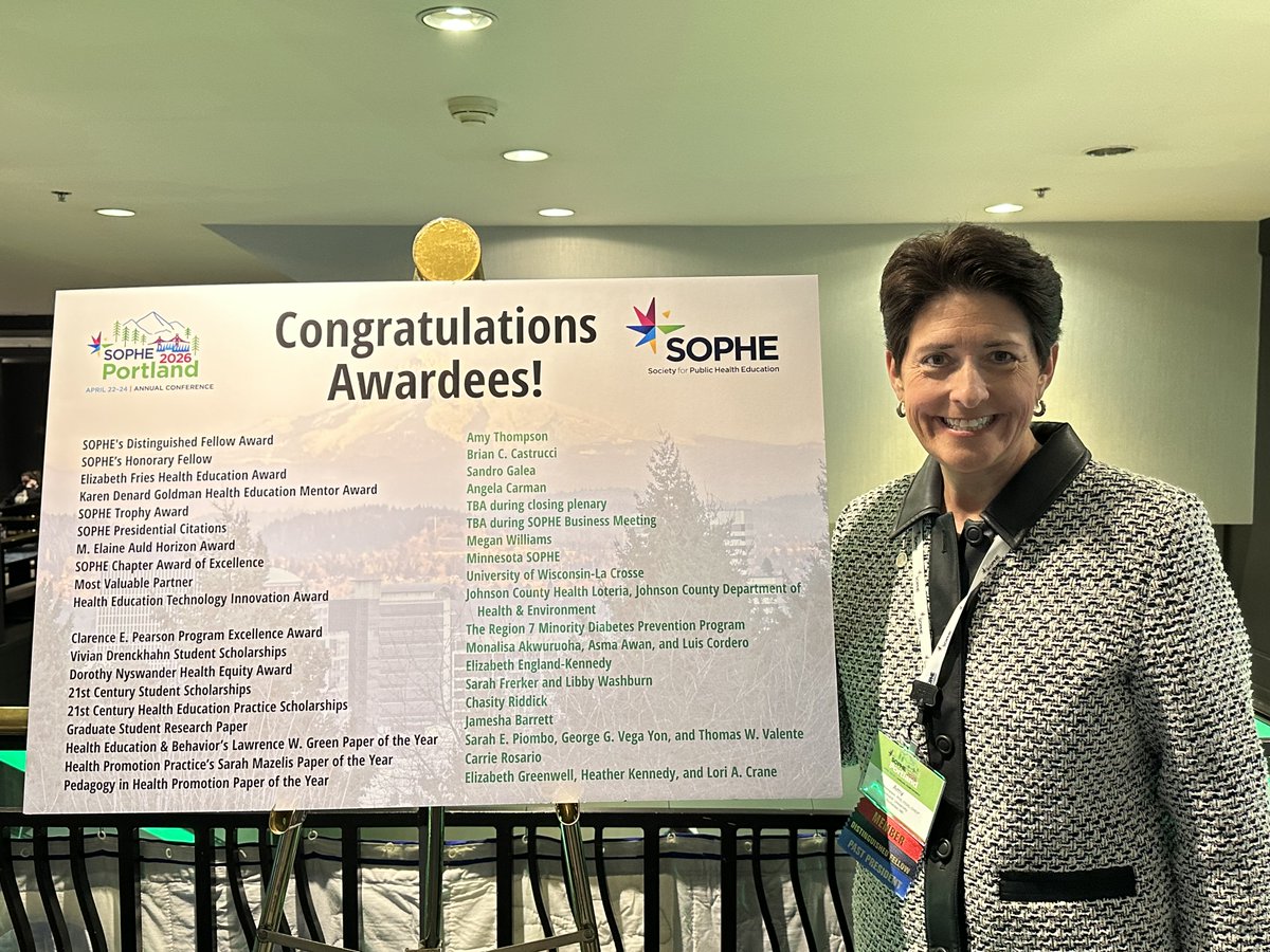 AmyThompsonchsl's tweet photo. I’m truly honored to have been named a 2026 Distinguished Fellow by the Society for Public Health Education (SOPHE). This recognition is incredibly meaningful to me, especially from an organization that has been such an important part of my professional journey.

SOPHE has long been my professional home, and I’m grateful for the mentors, colleagues, and experiences that have shaped my path in public health and health education. This award reflects not just my work, but the many people who have supported, challenged, and inspired me along the way.

Public health is about improving lives and strengthening communities, and I remain deeply committed to helping prepare the next generation of professionals to lead in this important field. Thank you to my colleagues for this honor.

#PublicHealth #SOPHE #Leadership #YouBelongHere #GrizzlyGreatness #StudentSuccess #AcademicExcellence #InclusiveExcellence #HigherEd #OUImpact #GoldenGrizzlies #BeGolden #ThisIsOU #OaklandUniversity #OaklandU #UniversityOfChoice #OUPride #Grizz #BetterTogether #Provost
