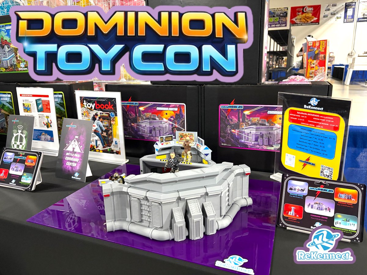 ReKennect's tweet photo. ReKennect is excited and ready to kick off the first annual @dominiontoycon in Fredericksburg, VA! Make sure to stop over to our booth (C23) - we've got all of the RetroWorlds Playsets available! #rekennectretroworlds #rekennect #rekennectplaysets #rekennecttoys
#retroworlds https://t.co/mBJQJhiSVI