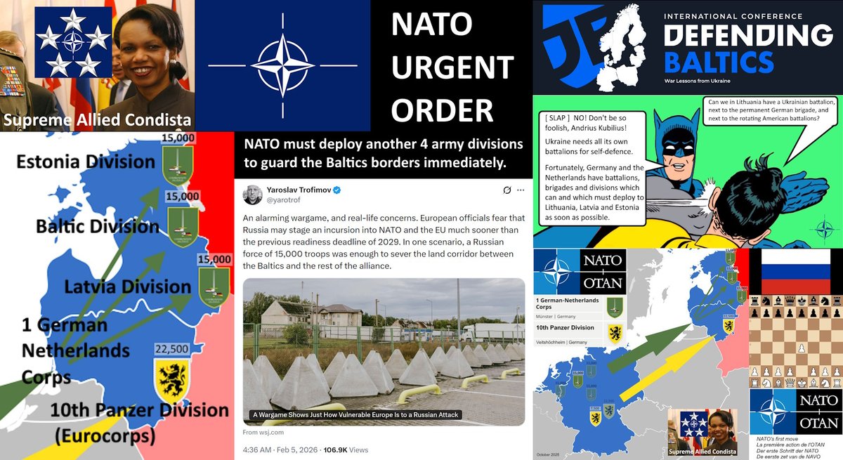 General_5_'s tweet image. "Automatically tied" 🤞 won't stop the Russian army.🙄

NATO must urgently deploy another 4 (German / Dutch) army divisions to the Baltics to secure Europe's first line of defense.⌛️
DEFEAT RUSSIA tinyurl.com/DefeatRussia
#WeAreNATO #NATO #Bundeswehr