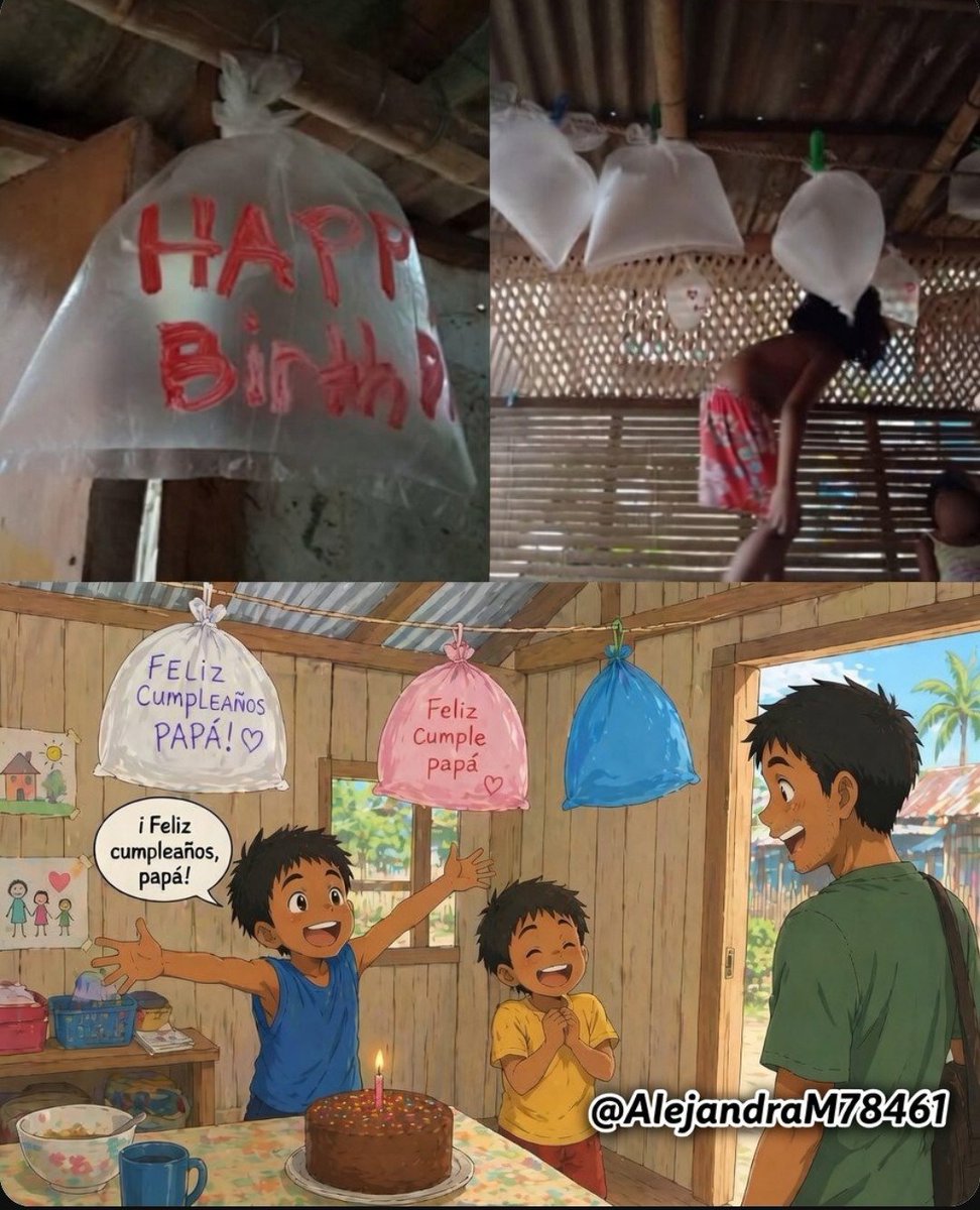 AlejandraM78461's tweet photo. Sin un solo globo… pero con el AMOR más grande del MUNDO.

No tenían globos para decorar el cumpleaños de su papá. Así que inflaron bolsas y las colgaron del techo. Les escribieron “FELIZ CUMPLEAÑOS, PAPÁ ” con marcador, las amarraron y las pusieron por toda la casa. 
También hicieron un pastel sin huevos con lo que había en la cocina.

Sucedió en Filipinas. Una vecina los vio preparando todo y lo compartió en redes. Cuando el papá llegó del trabajo, encontró la casa llena de “globos” improvisados, un pastel humilde y a sus hijos esperándolo con una sonrisa inmensa.
No había nada elegante. Pero había algo que no se compra.

¿Qué tan grande tiene que ser el amor para convertir una bolsa de plástico en la mejor decoración del mundo?