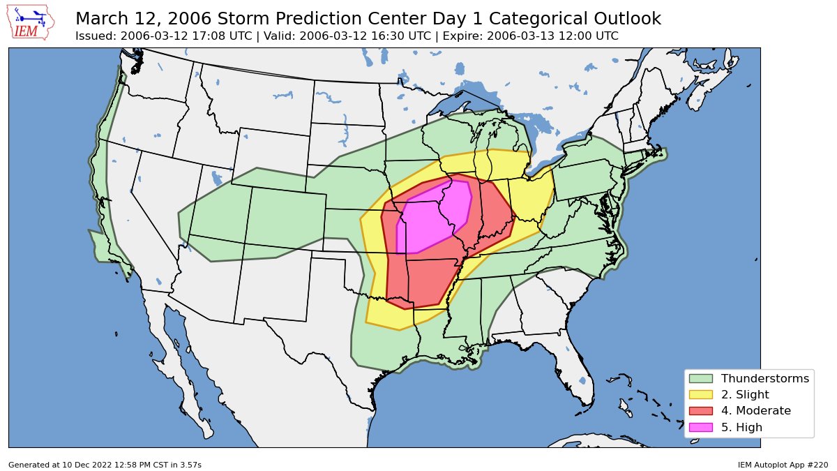 bbqqt's tweet photo. @Beau18777 @EthanBolziccoWX I think it was March 12, 2006, though a level 4 out of 4 risk compared to today's 5-tier scale, and we've had plenty of moderate risks since then. https://t.co/ReAiY6OxN1