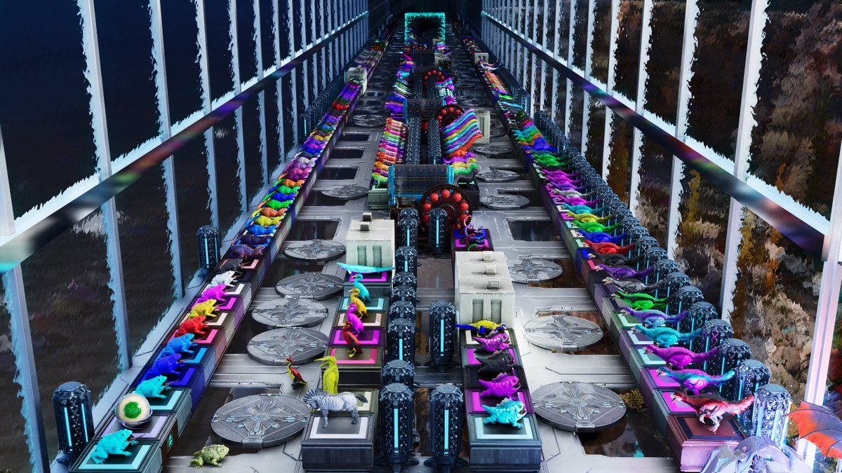 Fernandess327's tweet image. An example of a dino storage built by @Vinikstuchi  in Official PVE using Refrigerators &amp;amp; Troughs Catalogue.

There are approximately 1.500 Refrigerators in this storage. He used the Pedestal Fridges to organize them in different color combos.

@survivetheark #playARK #ARK