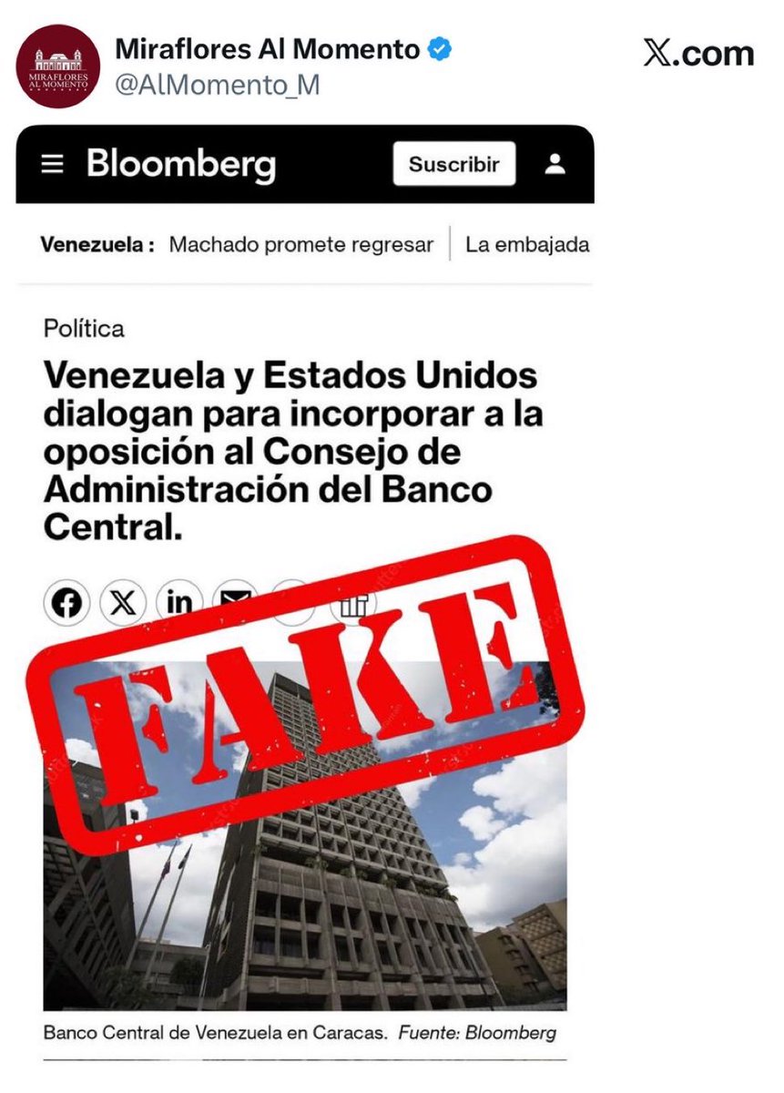 🇻🇪 Totalmente falsa la supuesta negociación con la ultra derecha venezolana para nombrar un nuevo Consejo del Banco Central de Venezuela.