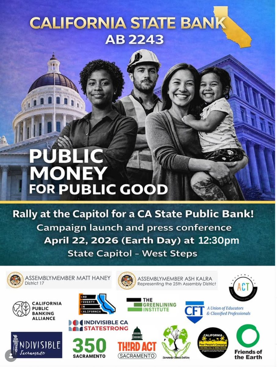 cagreens1's tweet image. YES TO PUBLIC BANKING! 
CA Greens are proud to have endorsed AB 2243, CA State Bank, which passed it's 2nd committee today!
Congratulations &amp;amp; gratitude to all supporters. 
#publicBanking has been in Greens' platform as we believe people's money should benefit the people!
#GoGreen