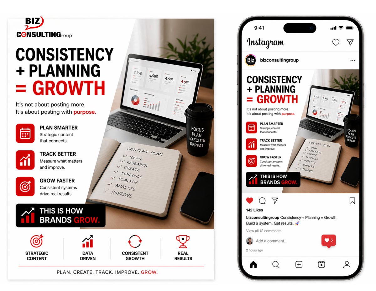 BizConsulgroup's tweet image. posting every day ≠ growth.
no plan = no results.real consistency = strategy + tracking + optimization.build a system, not noise.

#MarketingStrategy #BusinessGrowth #DigitalMarketing #ContentStrategy #Entrepreneur #SmallBusiness #Growth #SocialMediaMarketing