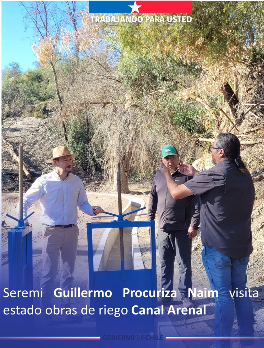 MinagriAtacama's tweet photo. 💧Seremi Guillermo Procuriza Naim visita el Estado de Obras que ejecuta la @cnrchile en Canal Arenal. 

✅️ El revestimiento de este cauce reducirá la pérdida del recurso y aumentará la velocidad del flujo. https://t.co/ZH3LLfXwS1