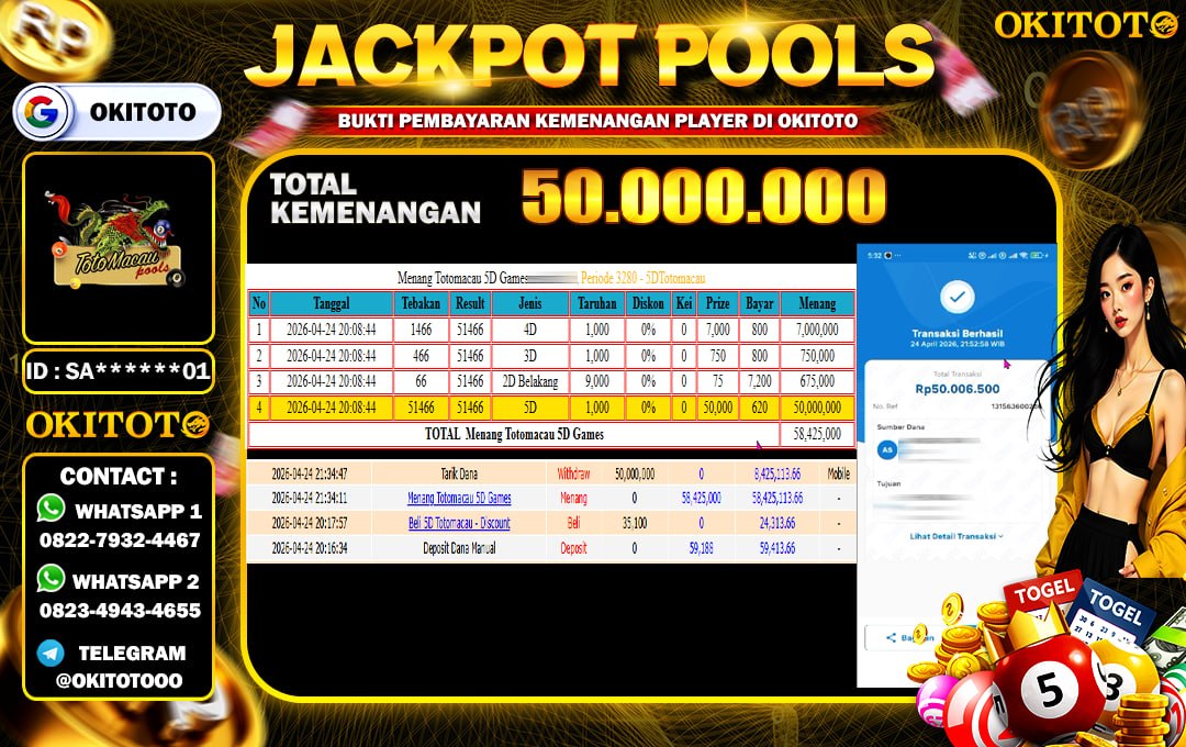 OkitotOfficial's tweet image. OKITOTO TERBUKTI BAYAR JACKPOT! User ID SA******01 sukses bawa pulang hadiah besar. Link Gacor: heylink.me/okitotologin #jackpotslot #slotgacor #jackpot #d #pragmaticplay #slotonline #slotgame #pragmatic #agenslot #togelonline #jackpotwinner #slot #slotgames #slotindonesia