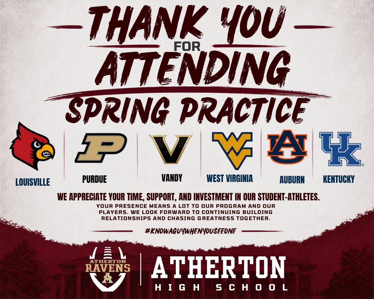 AthertonFootbal's tweet photo. Big thank you to all the college programs that came through the #BigAFactory this week..
Your time & investment in our student-athletes means everything. Opportunities are earned and our guys are putting in the work.
#KnowAGuyWhenYouSeeOne
@CoachNinoDBE323 https://t.co/WKFTbBXShl