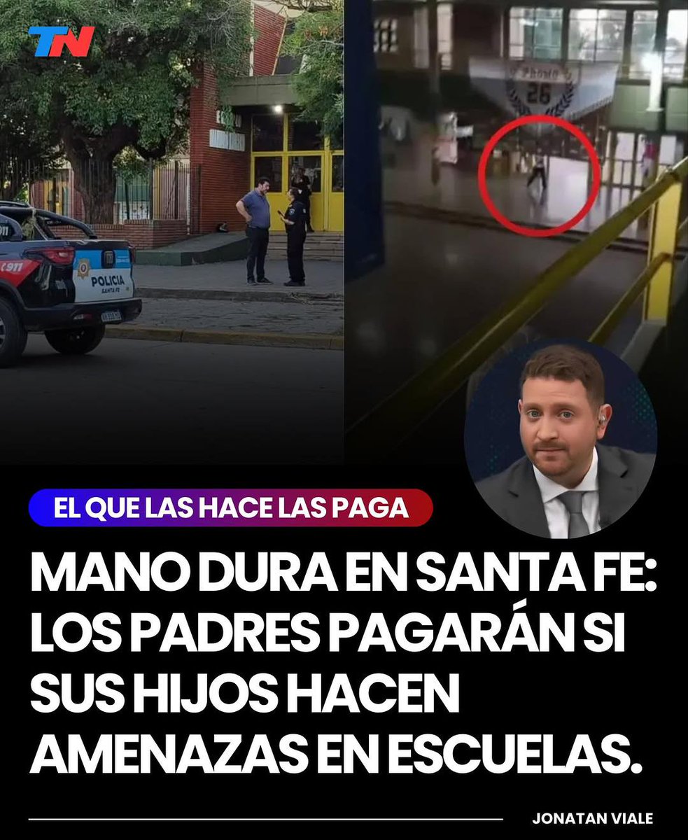 🔥‼️ MANO DURA en SANTA FE: los PADRES PAGARÁN multas si SUS HIJOS hacen AMENAZAN de MUERTE en LOS COLEGIOS.

¿TE PARECE BIEN? 🤔

1- ME PARCE BIEN ✅
2- NO ME PARECE CORRECTO ❌